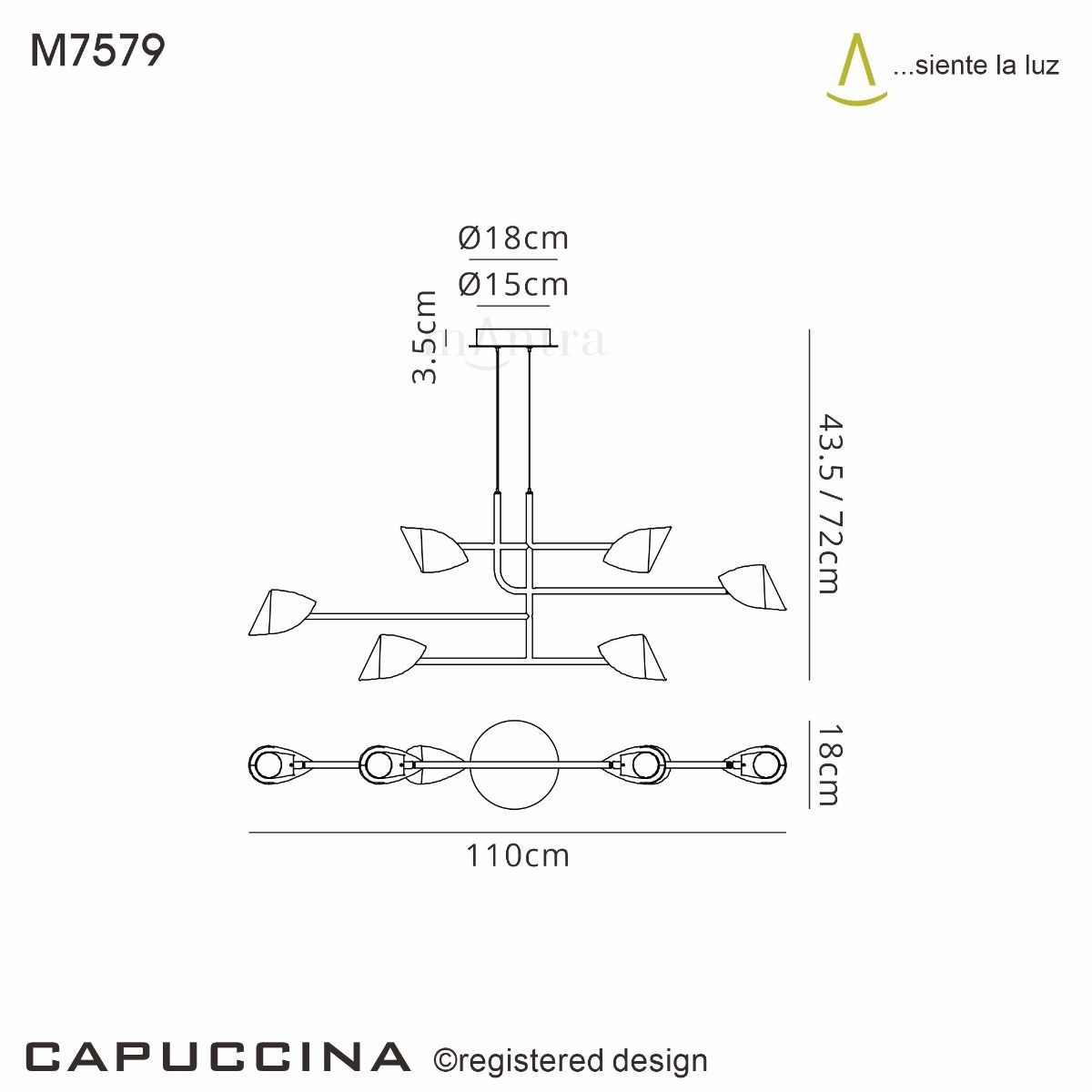 MAN/M7579 Mantra Capuccina 6 Light Linear Pendant Black