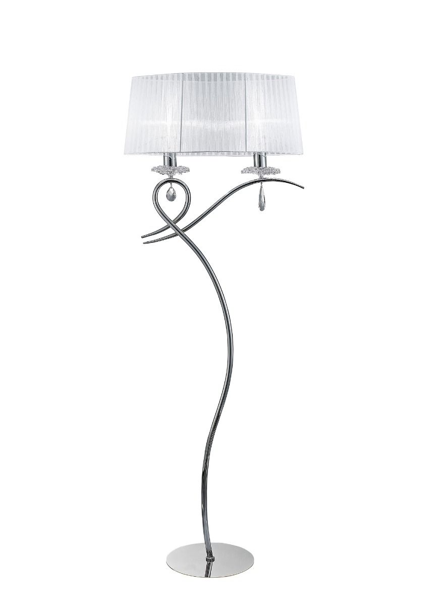 M5280  Mantra Louise Floor Lamp 2 Light E27 White Shade Polished Chrome Clear Crystal