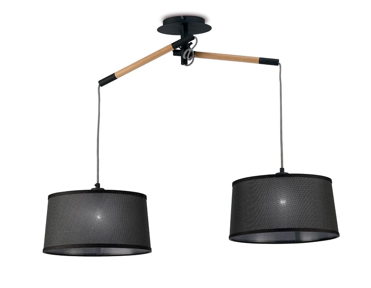 M4931 Mantra Nordica Pendant Black Shade 2 Light E27 Matt Black Beech Black Shades