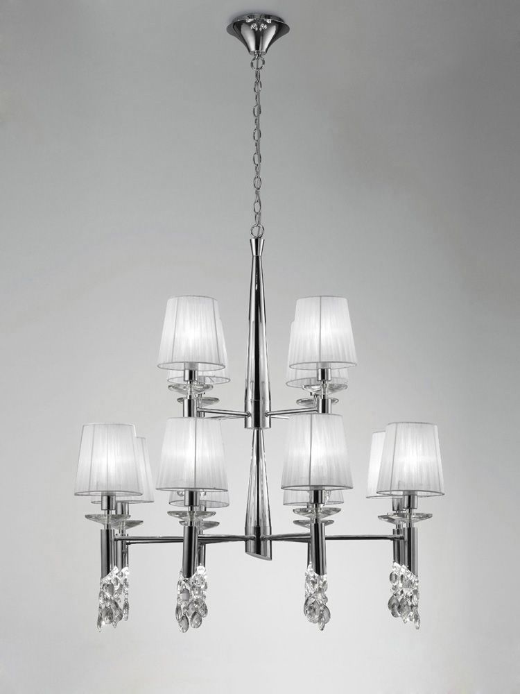 M3850 Mantra Tiffany Pendant 2 Tier 24 Light Polished Chrome White Shades