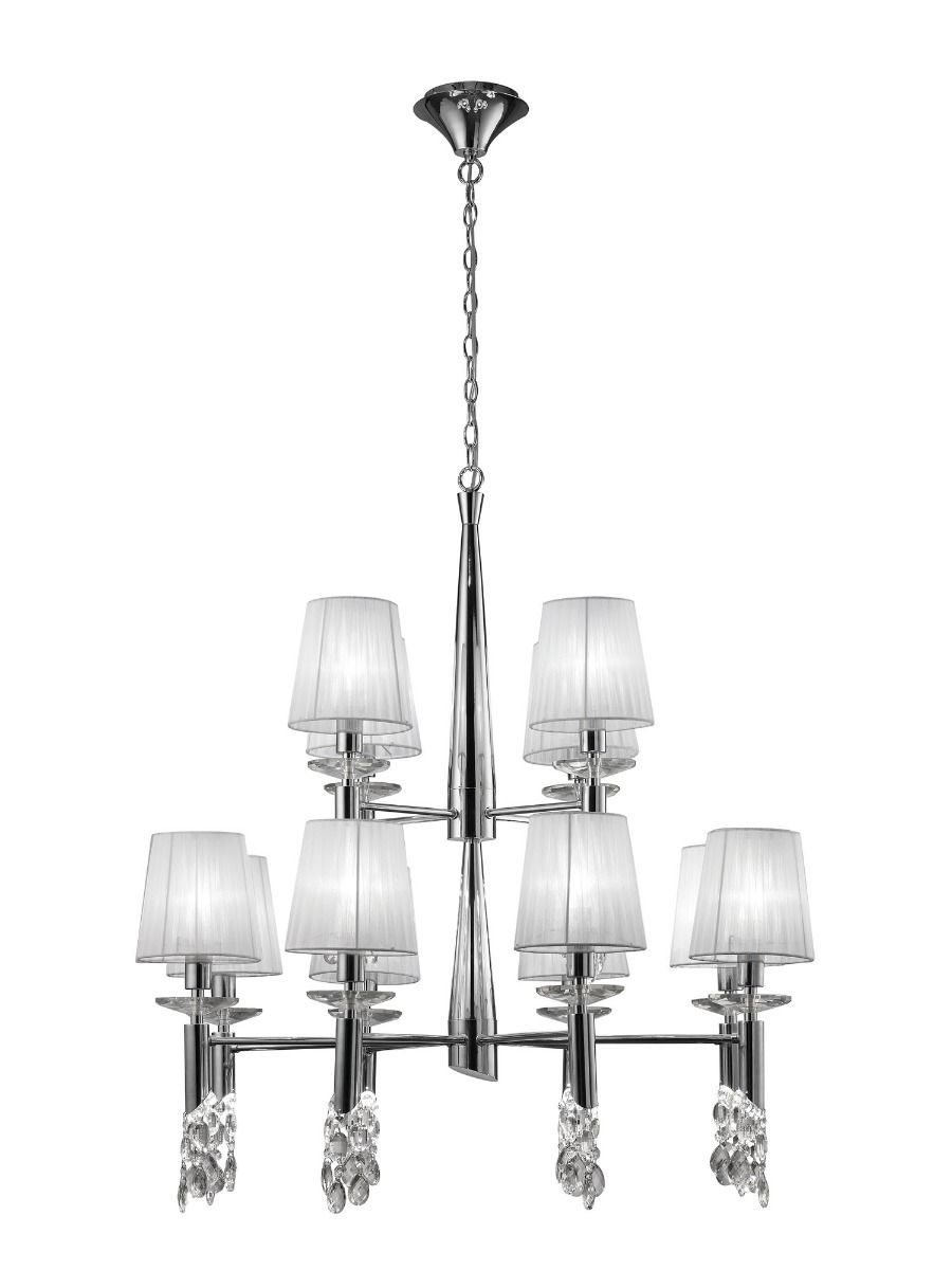 M3850 Mantra Tiffany Pendant 2 Tier 24 Light Polished Chrome White Shades