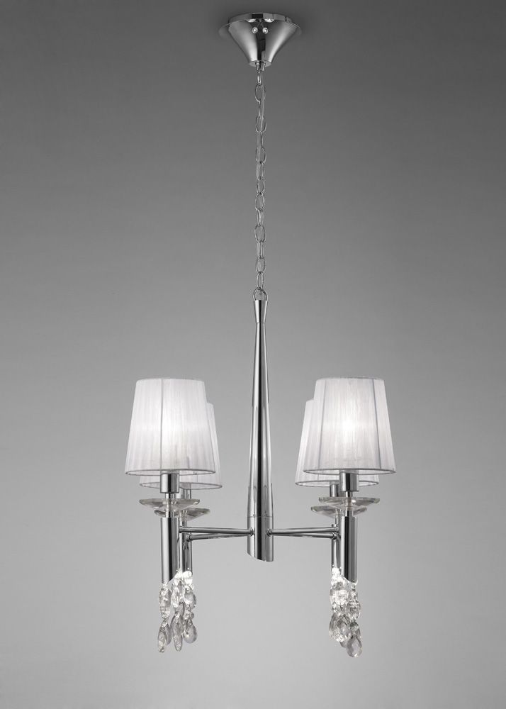 M3852 Mantra Tiffany Pendant Fitting 8 Light Polished Chrome White Shades Clear Crystal