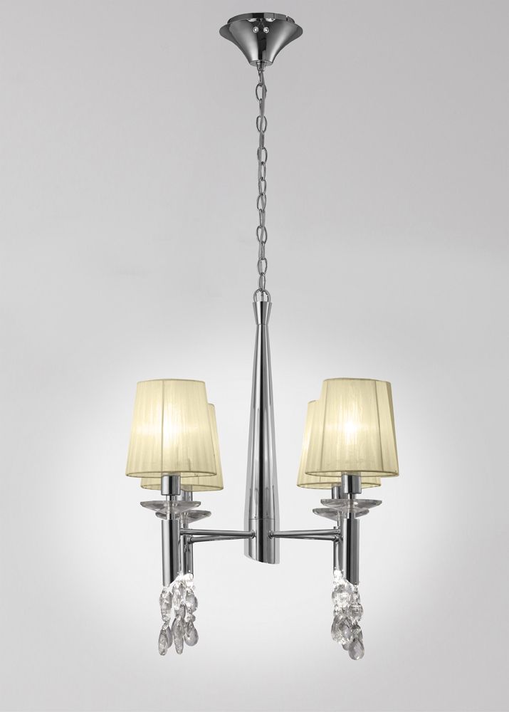 M3852 Mantra Tiffany Pendant Fitting 8 Light Polished Chrome Cream Shades Clear Crystal