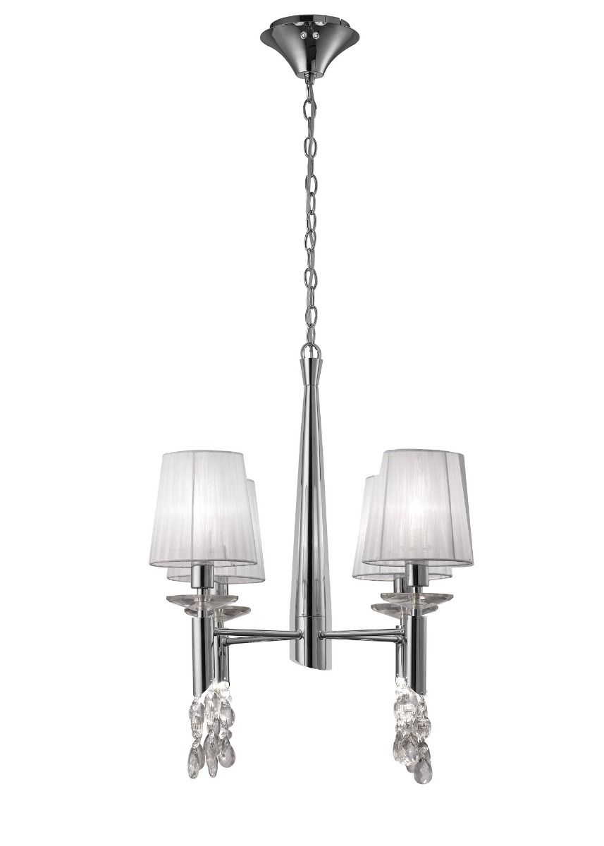 M3852 Mantra Tiffany Pendant Fitting 8 Light Polished Chrome White Shades Clear Crystal