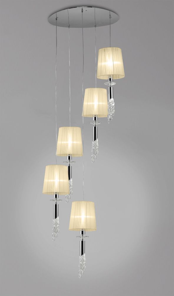 M3857 Mantra Tiffany Pendant Fitting 10 Light Spiral Polished Chrome Cream Shades Clear Crystal